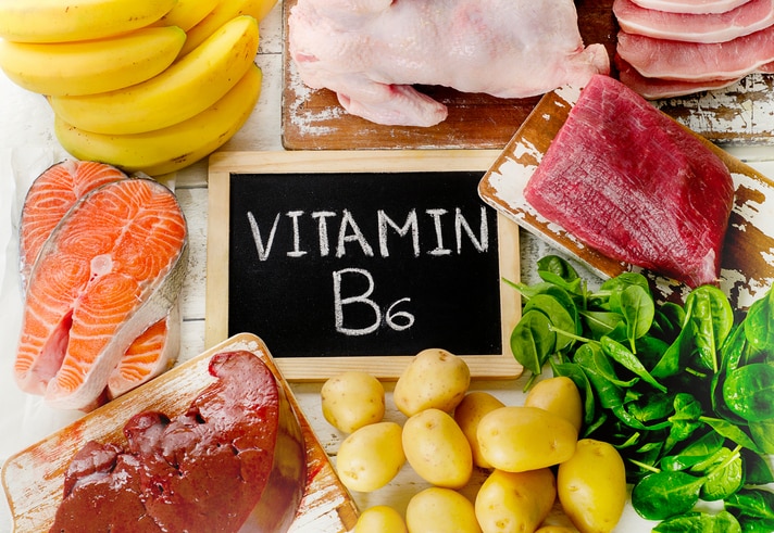 Foods with Vitamin B6(Pyridoxine). Healthy eating. Top view