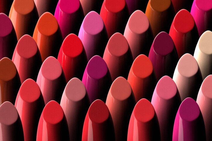 3D render of a large assorment of lipsticks