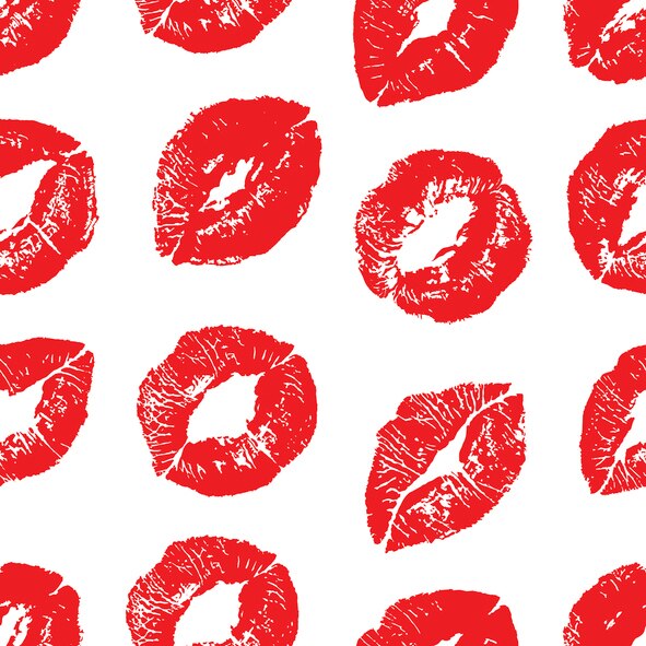 Seamless background with red colors lips prints on white background