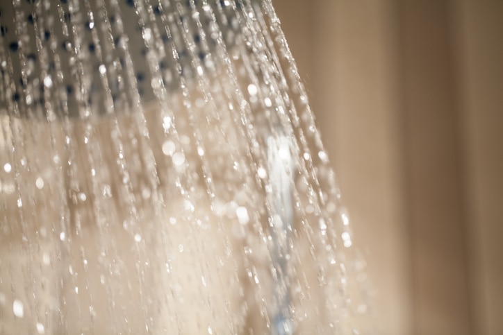 Close-up of Shower with running water drops.