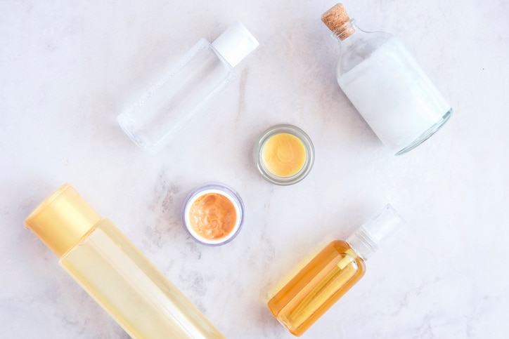 Natural skincare beauty products from above