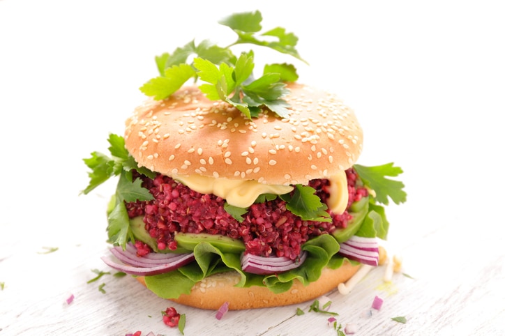 buger with quinoa and beetroot steak