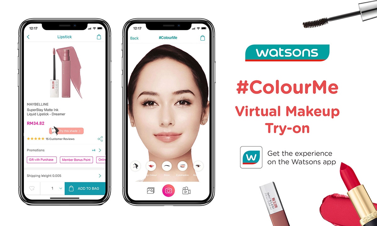 Watons AI makeup try on tools, Watsons #ColourMe