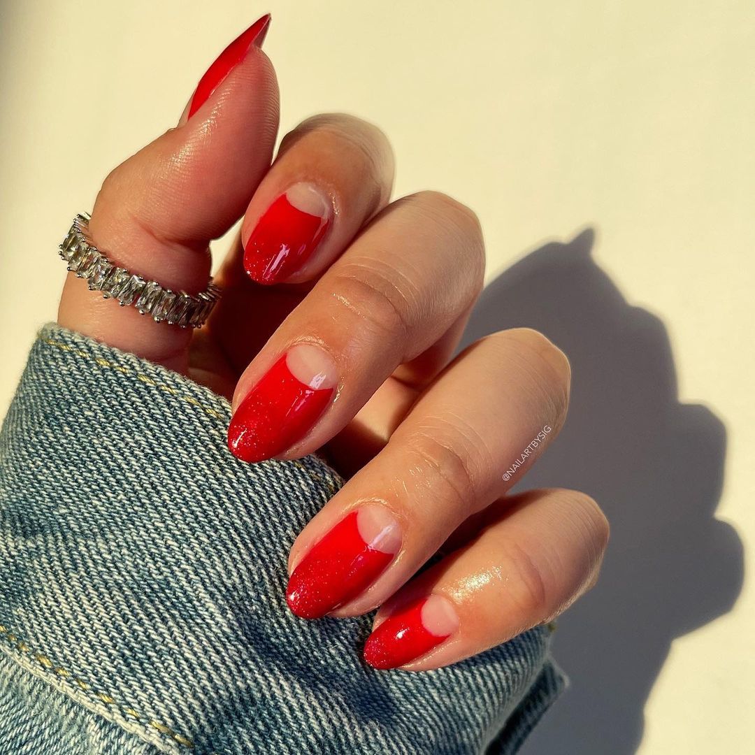 Old Hollywood Half Moon Red Nails