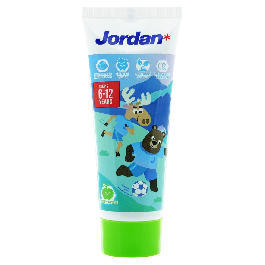 JORDAN, Kids Step 2 6-12 Years Toothpaste Green Apple 75g | Watsons ...